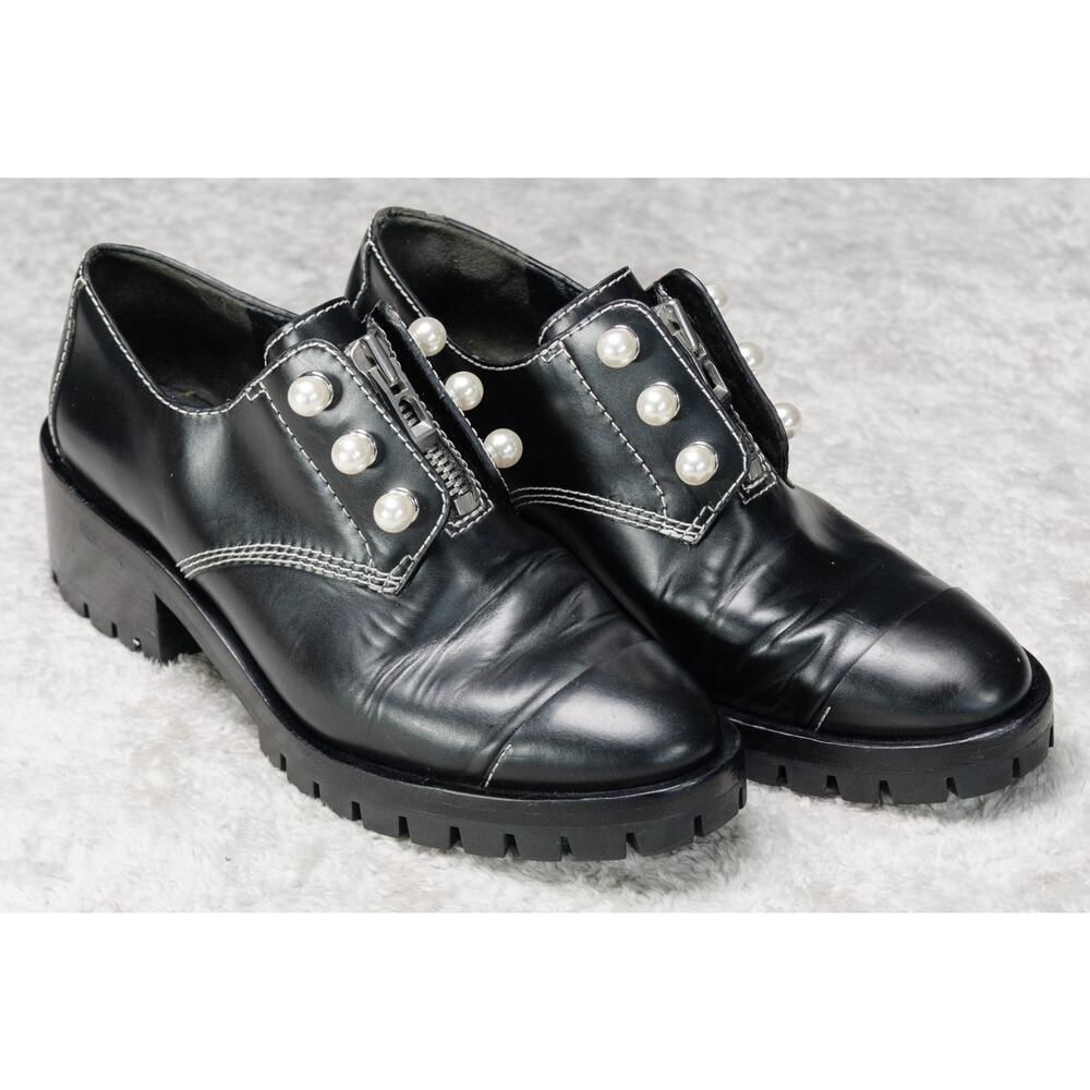 3.1 Philip Lim Hayett Pearl Embellished Black Leather Oxford Shoes Womens EU 40